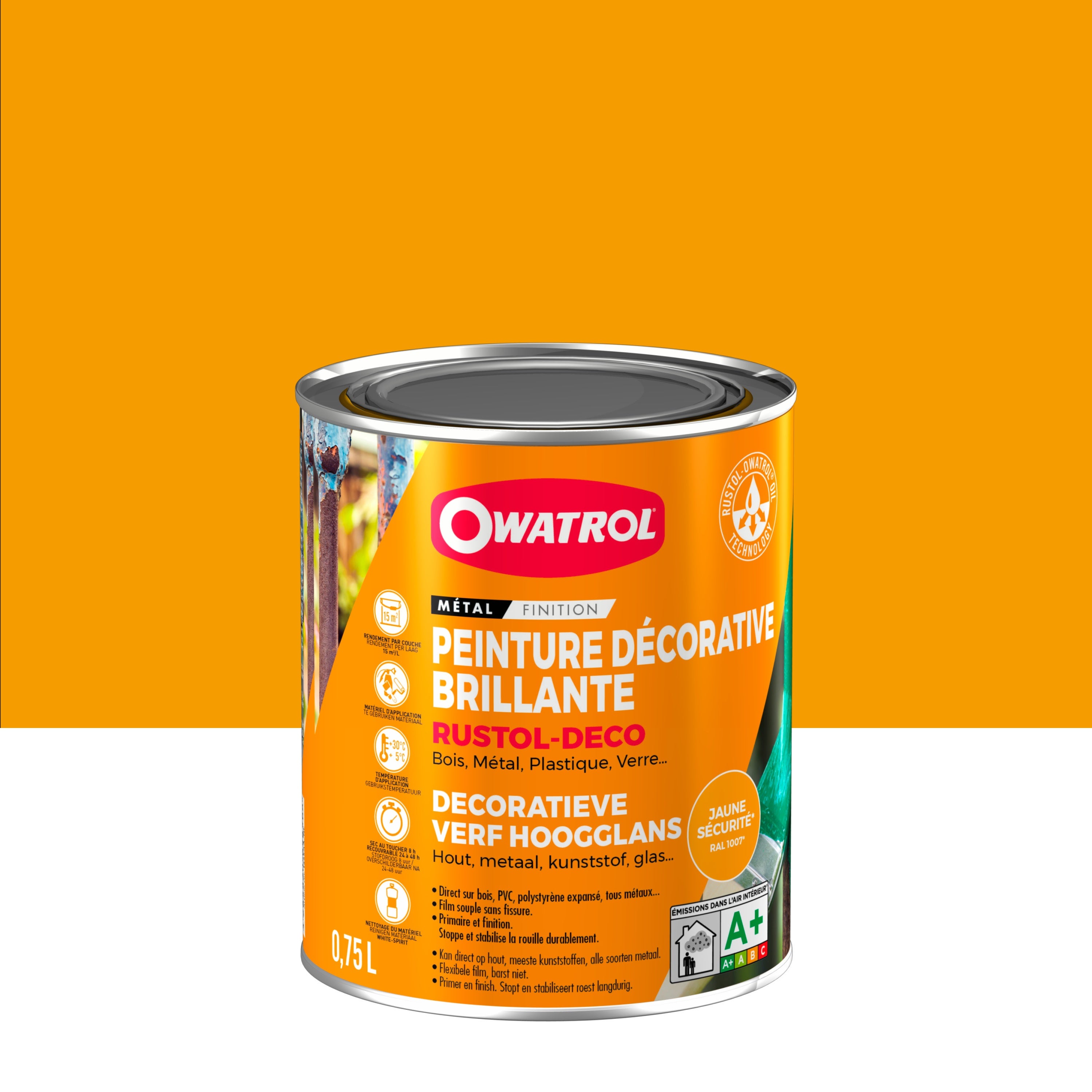 Peinture Antirouille Décorative Owatrol RUSTOL DECO BRILLANT Jaune ...