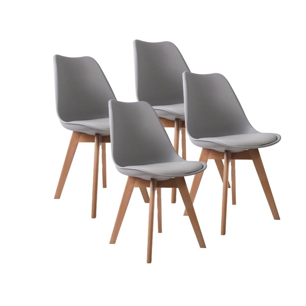 Set 4 Sedie Da Pranzo Ckaff - Imbottite In PU, Gambe Legno, Per Cucina E Soggiorno