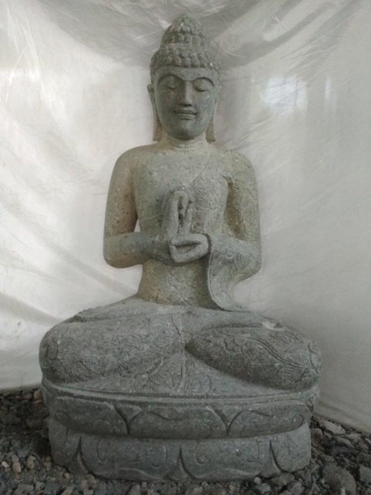 Statue De Bouddha Jardin Zen En Pierre Volcanique Position Chakra 1 M Leroy Merlin