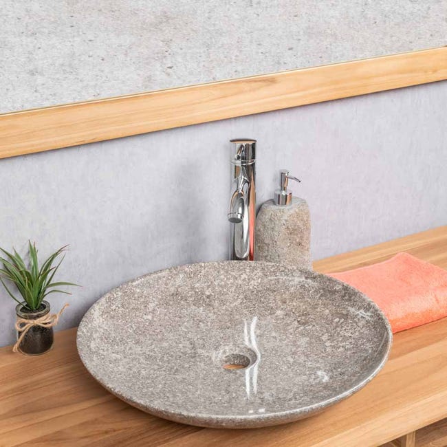 lavabo sobre encimera de mármol para baño: Estrómboli, redondo, crema,  diámetro: 35 cm