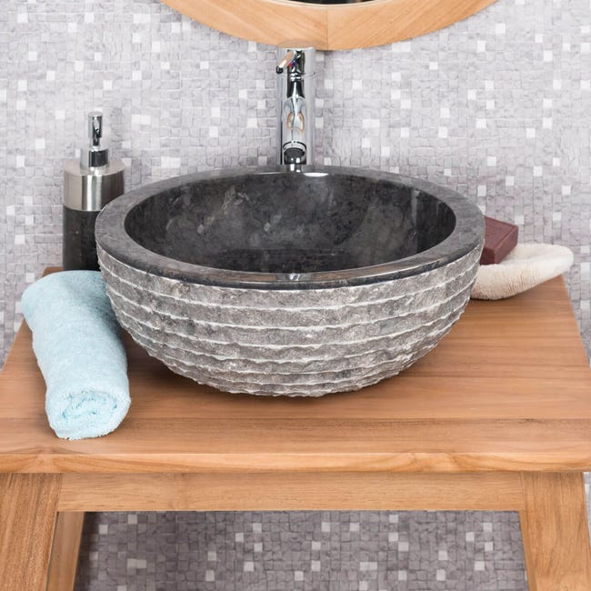 lavabo sobre encimera de mármol para baño: Estrómboli, redondo, crema,  diámetro: 35 cm