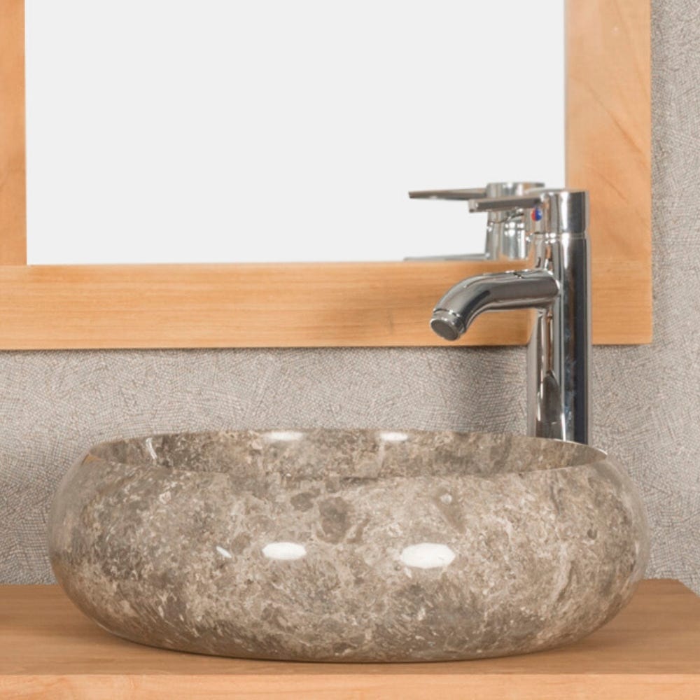 lavabo sobre encimera de mármol: Estrómboli, redondo, gris topo
