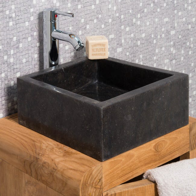 desmayarse Asombro negativo Lavabo de mármol para cuarto de baño milán negro 30 cm | Leroy Merlin