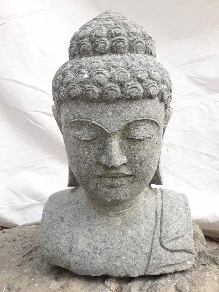 Statue Zen Jardin Buste De Bouddha En Pierre Volcanique 40 Cm Leroy Merlin