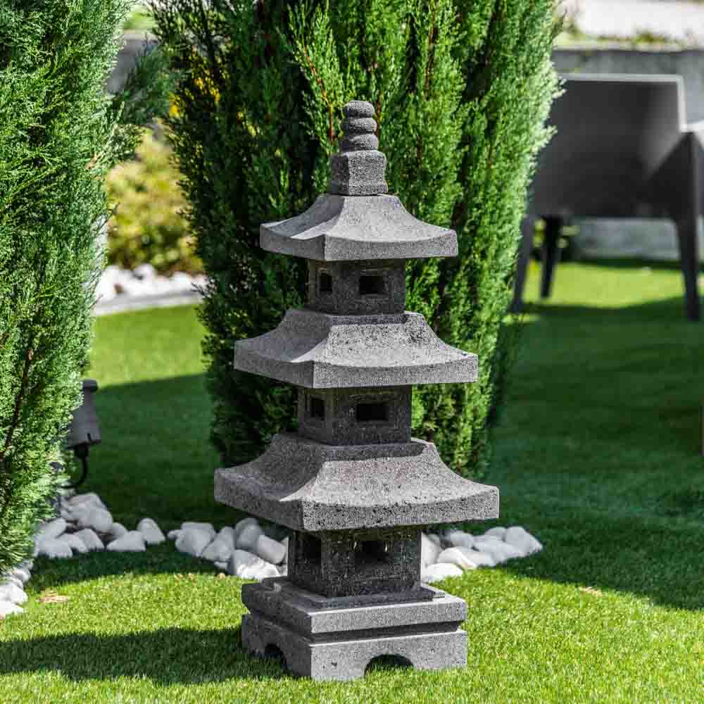 Lanterne de style japonais, pagode à trois avant-toits en pierre coulée,  décoration de jardin : : Cuisine et Maison