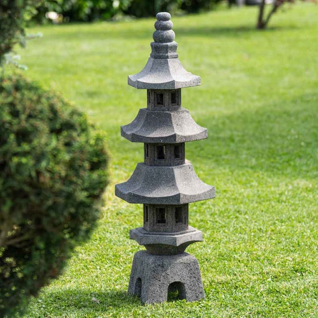 Tahiti Tåler styrte Lanterne japonaise pagode en pierre de lave jardin zen 100 cm | Leroy Merlin