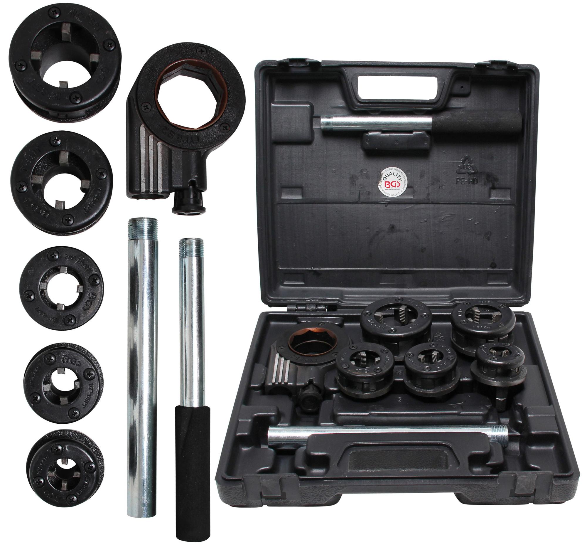 Kit Taglio Filettatura Tubi In PVC - 2 Apri Filetti 1/2" E 3/4", Con Estrattore E Chiave, In Acciaio Carbonio
