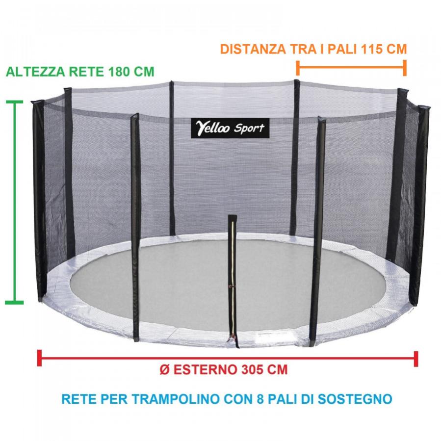 Rete Di Sicurezza Per Trampolino 305 Cm – Ricambio Per 8 Aste Con Chiusura E Tappi – Altezza 185 Cm - 5