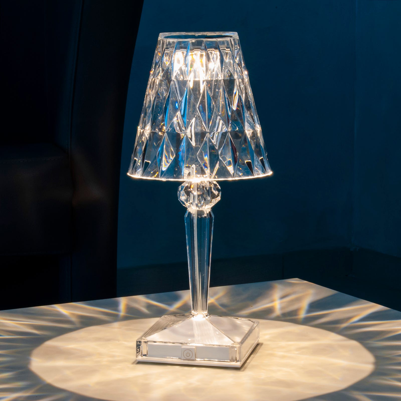 Lampada tavolo Ricaricabile cristallo forma diamante luce LED