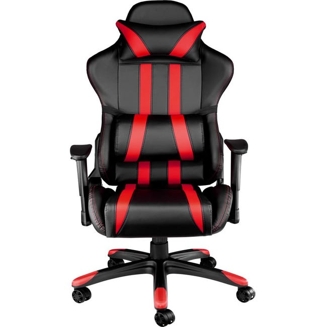 Fauteuil de bureau chaise siège sport gamer avec coussin de tête et  lombaires noir/rouge 08_0000361