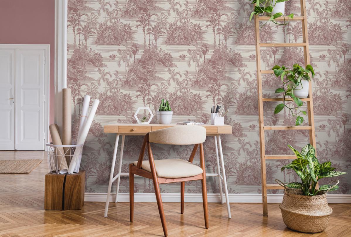 Papier peint exotique Esprit Toile de Jouy rouge | Leroy Merlin