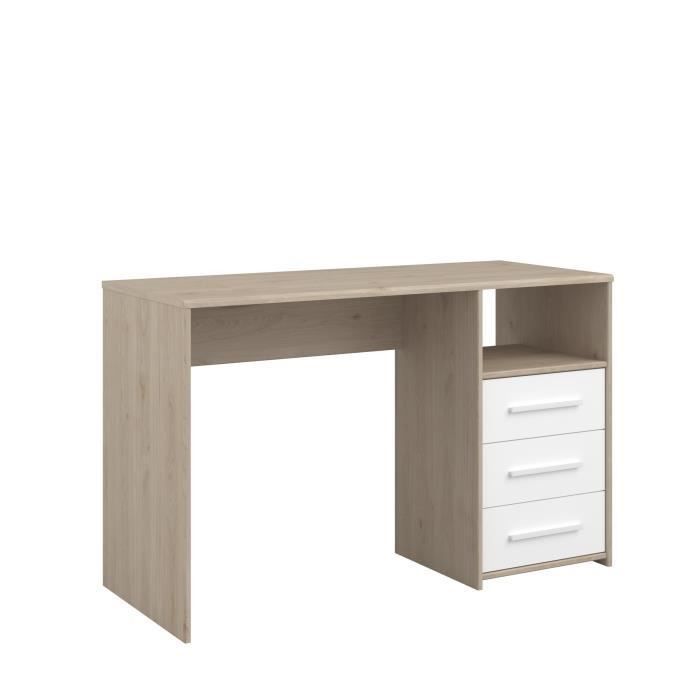 Liam Bureau Enfant 3 Tiroirs Et 1 Niche - Decor Chene Jackson Et Blanc 