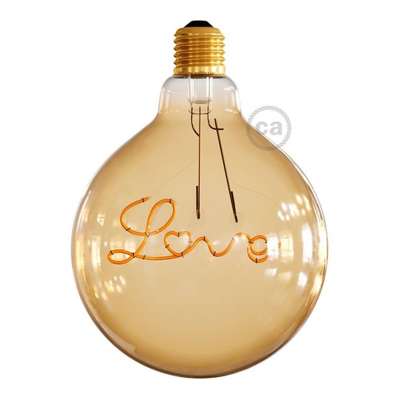Classic Brilliance - Lampadina per sospensione Dorata LED Globo G125  Filamento Singolo “Love” 5W E27 Decorativa Vintage Dimmerabile 2000K