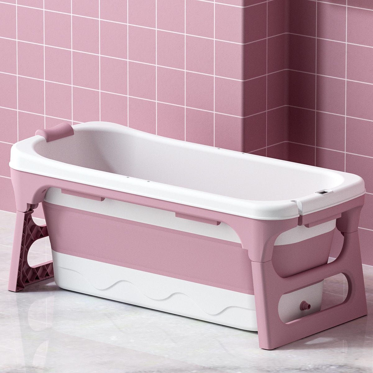 Vasca da bagno dritta pieghevole portatile PP L.140 x P.60 x H.57,5 cm rosa