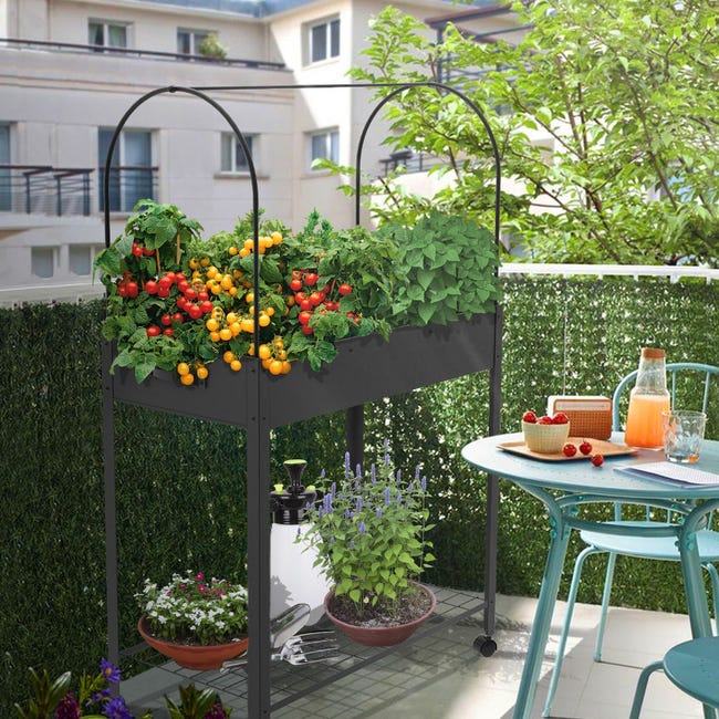Huerto Urbano Terraza Mesa de Cultivo, Jardinera Elevada con Cubierta de  PVC, 80.5x130x43cm, Negro