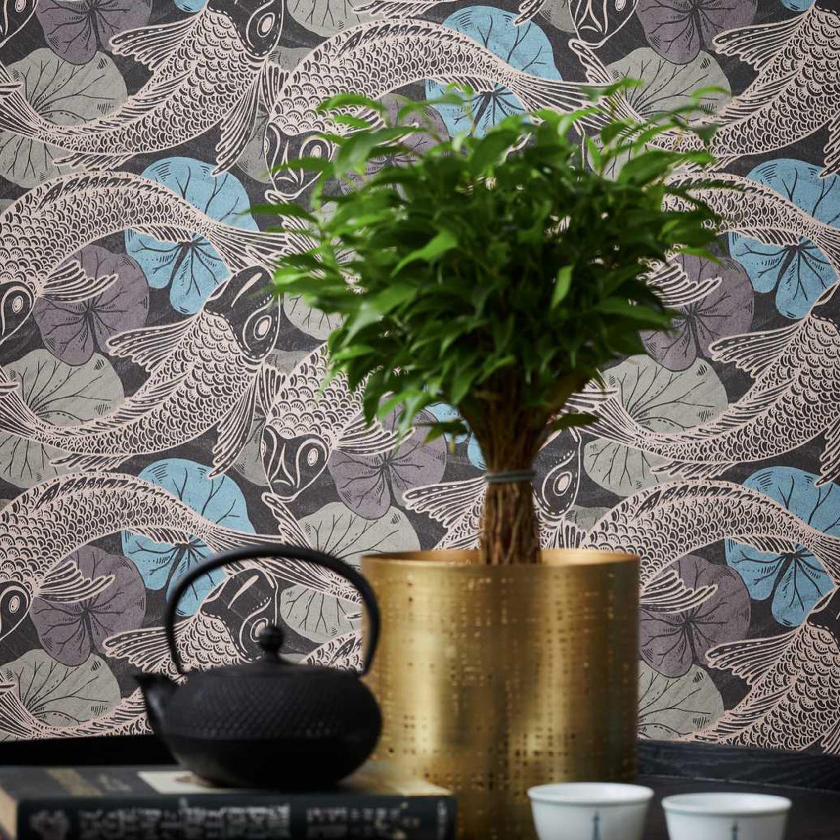 Papel Para Pared Papel Pintado Liso Textura Rayas Plateado Y Azul Utopia  91122 Fermin Lopez, image size:1699x1699