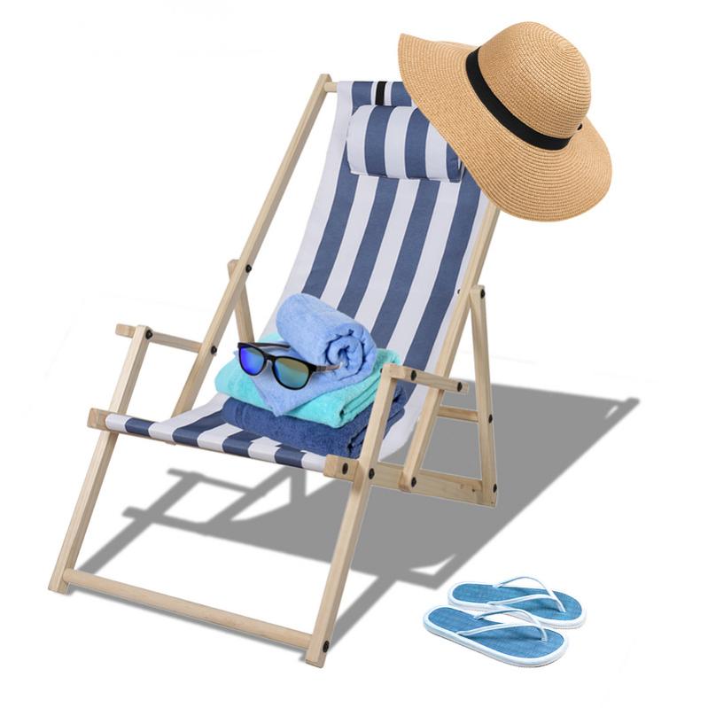 Chaise longue de plage avec mains courantes en bois Chaise de camping