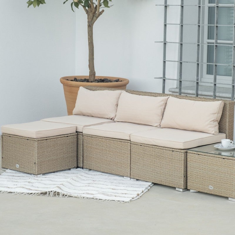 Conjunto muebles terraza y jardín ratán c/sofá chaise longue modular y mesa  Aktive