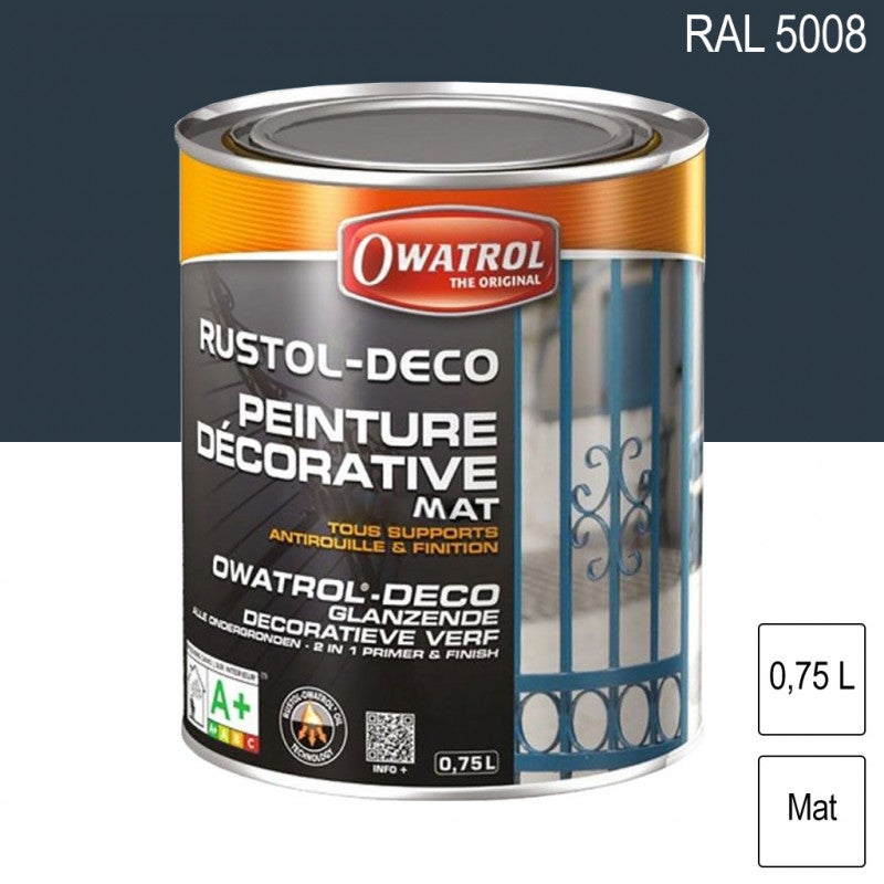 Peinture antirouille décorative Owatrol RUSTOL DECO BRILLANT Terre Brune  (RAL 8028) 0.75 litre