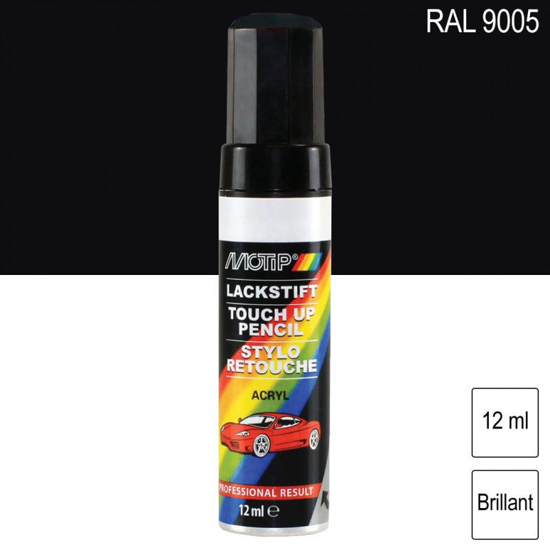 Bombe de peinture noir foncé brillant RAL 9005 Motip 400ml (Aérosol)