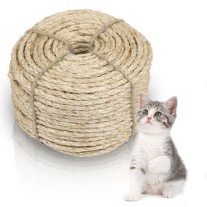 Aicharynic Corda in sisal per tiragraffi, 50 m, corda in sisal naturale,  per gatti, colonna tiragraffi, corda di ricambio in sisal, 6 mm, per gatti
