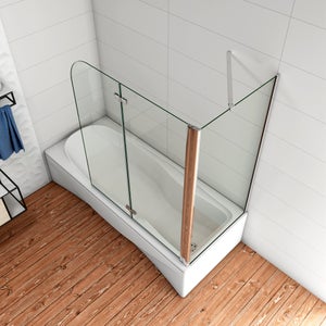 Parete Vasca da Bagno con Lato Fisso Angolare 120x80 cm Alta 140 cm Vetro  Temperato Trasparente Anticalcare 6 mm Barra Stabilizzatrice