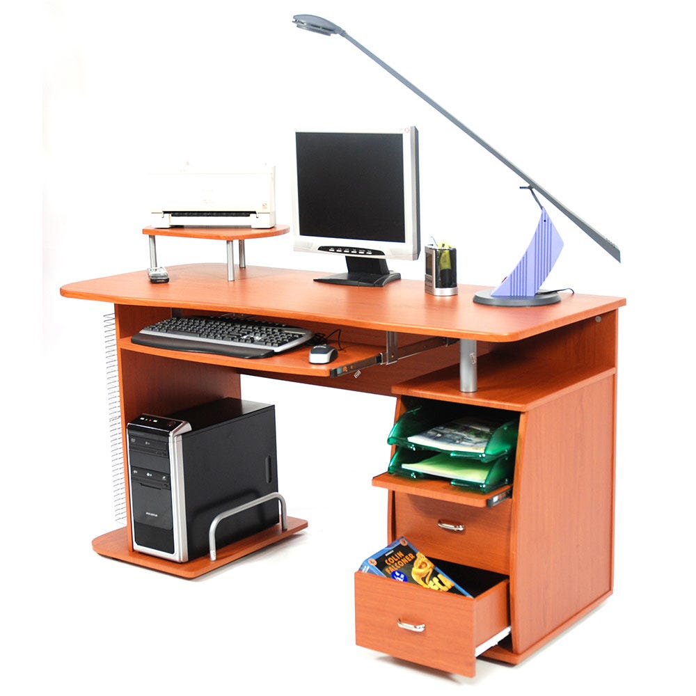 Scrivania porta pc per ufficio colore ciliegio completa di cassettiera  misura 140x60 modello scanner
