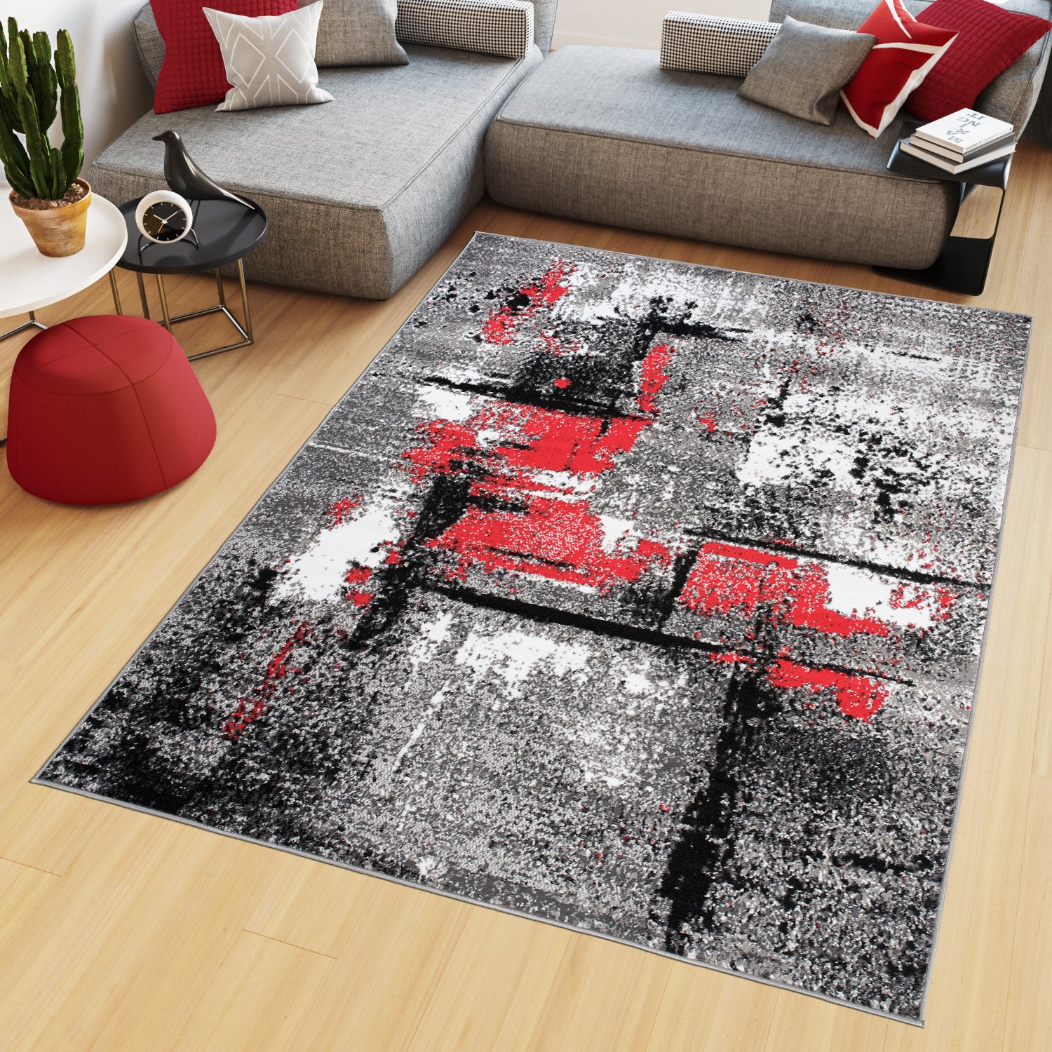 Tapiso maya tapis salon moderne moucheté gris rouge blanc noir fin 180 x  250 cm Q542A RED 1,80-2,50 MAYA PP ESM - Conforama