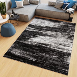 TAPISO Maya Alfombra de Salón Comedor Juvenil Diseño Moderno Blanco Azul  Gris Negro Moteado Delgada 80 x 150 cm