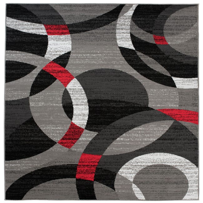 Tapiso maya tapis salon moderne mosaïque rouge gris blanc noir fin
