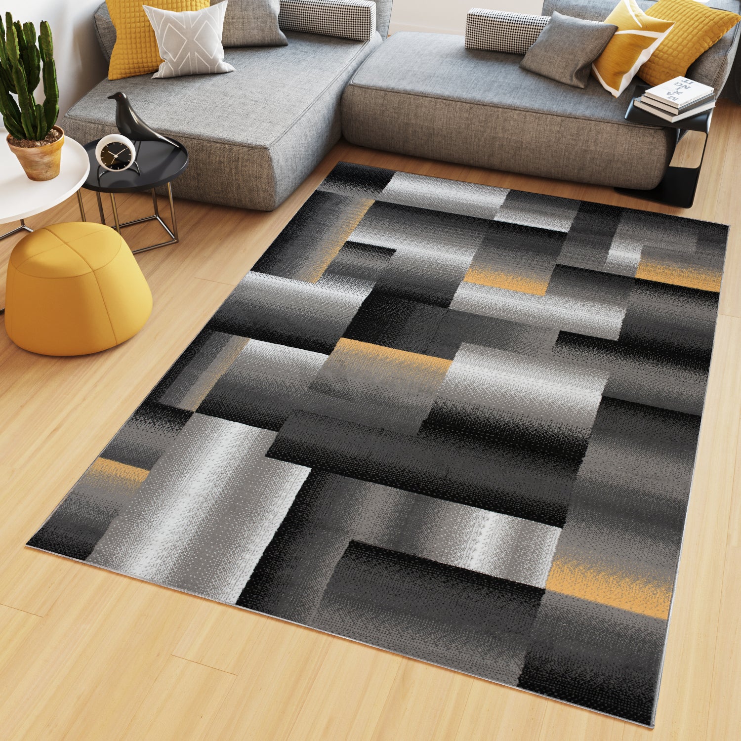 TAPISO Maya Tapis Salon Chambre Gris Noir Géométrique Cercles Fin 200 x 300  cm