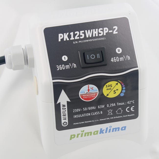 Extracteur Prima Klima WHSP insonorisé Ø125mm - 2 speed 360-460m3/h