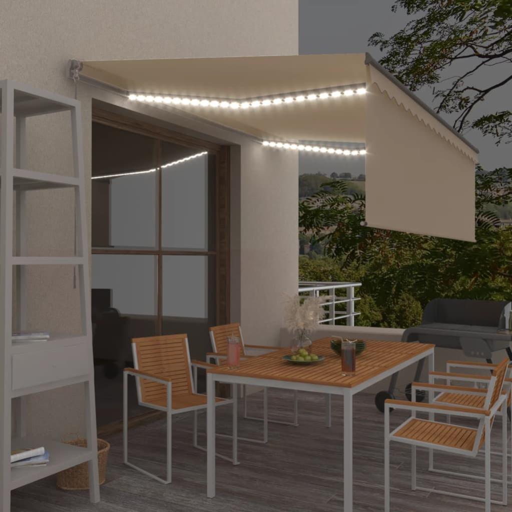Tenda da sole a scomparsa automatica per esterni con struttura in alluminio e pali color crema