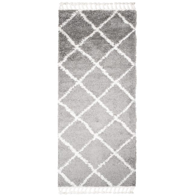 Alfombra de pasillo crema gris cuadros flecos 100x200 BOHO PASILLO