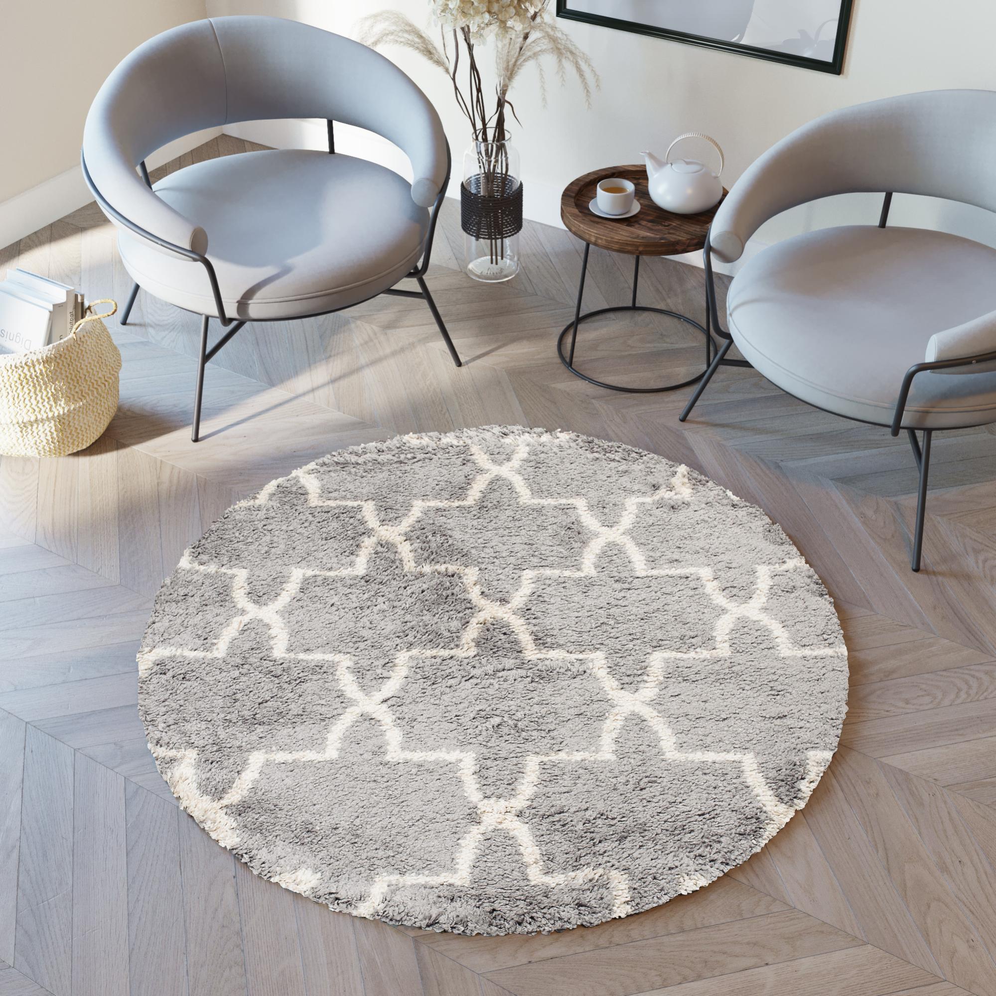 Liveinu Tappeto Shaggy Rotondo Tappeti Soggiorno Pelo Lungo Antiscivolo Lavabili Moderni Moquette 80 Cm Blu Grigio - 2