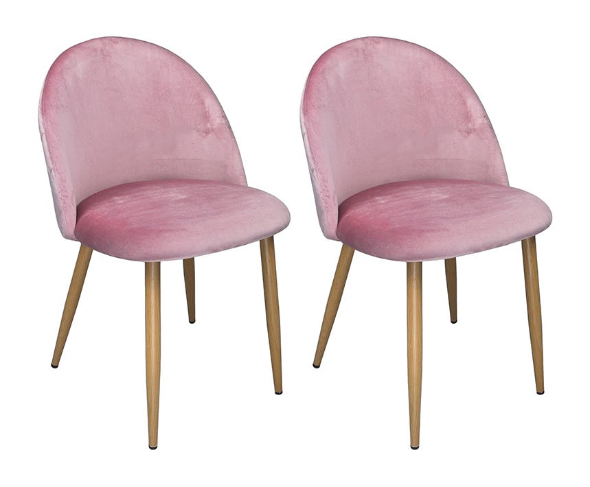 Set 4 sedie in velluto rosa trapuntato con gambe effetto legno
