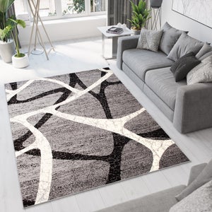 TAPISO Dream Tapis Salon Chambre Blanc Gris Noir Pierres Rayures