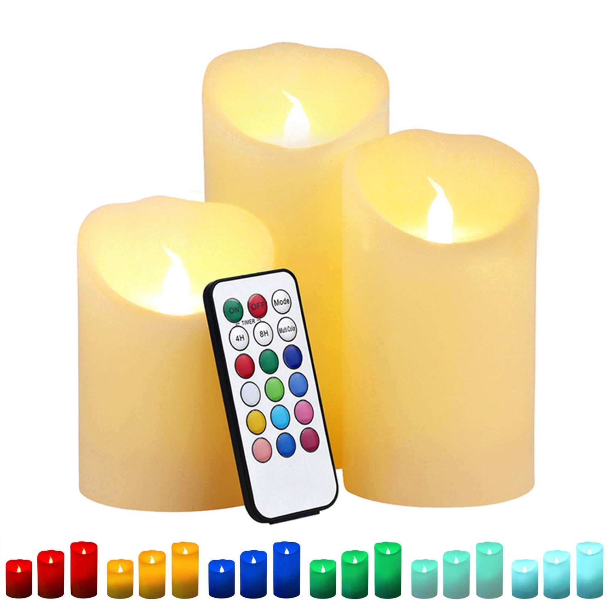 Lot de 3 Bougies LED RGB 12 Couleurs - Veritable Cire avec Telecommande -  Bougie LED Sans Flamme - Mode Flamme Vacillante - Hauteur 10cm, 12,5cm,  15cm