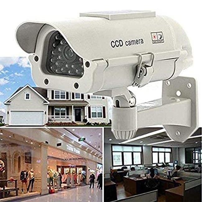FISHTEC Cámara Falsa Exterior CCTV - Cámara Falsa de Videovigilancia con  LED Parpadeante - Panel Solar - Uso Exterior/Interior
