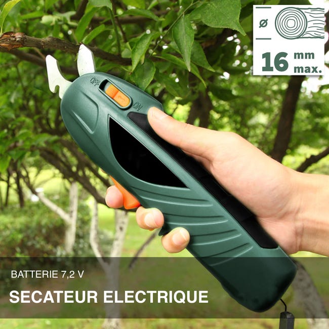 Secateur Electrique sans Fil - Batterie Rechargeable Lithium 7.2 V - 600  Coupes/Charge - Ø Coupe 16 MM - Verrouillage - Pour Branches, Arbuste, Vigne