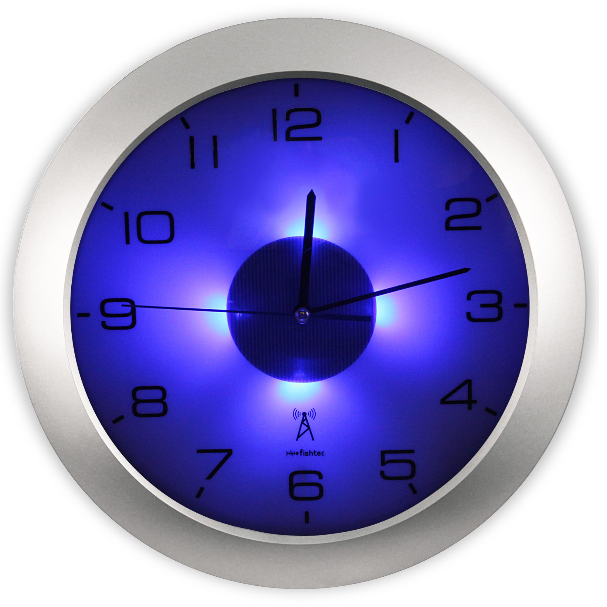 Horloge Murale Lumineuse - RadioPilotee - 4 LED Bleues - Detecteur  d'Obscurite - 3 Modes d'Eclairage : Permanent/Desactive ou Automatique - Ø  30 cm