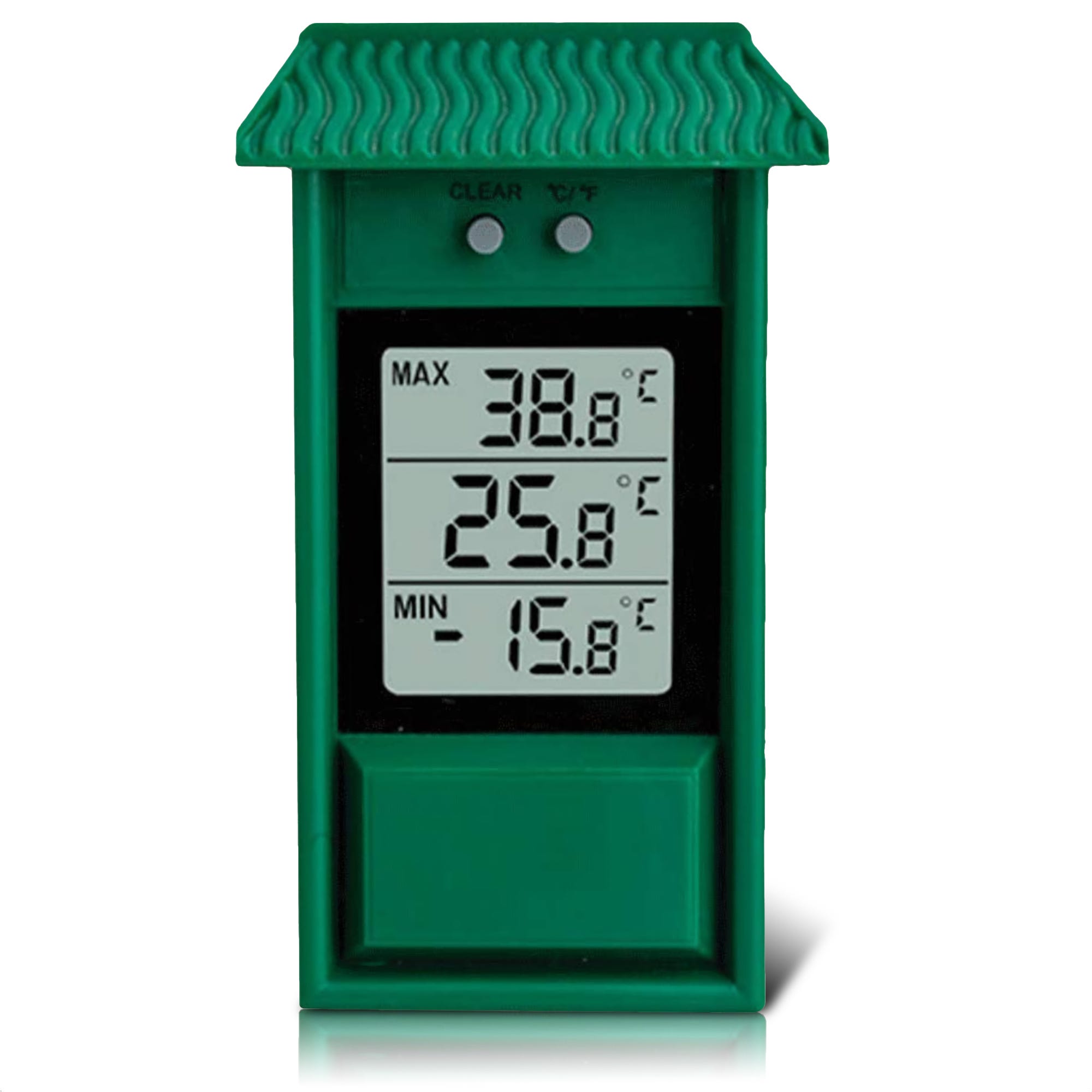FISHTEC Thermometre Cabane Mini/Maxi - Lecture immediate - Memoire des  temperatures minimales et maximaes - IPX2 - Vert - Farhenheit ou Degres