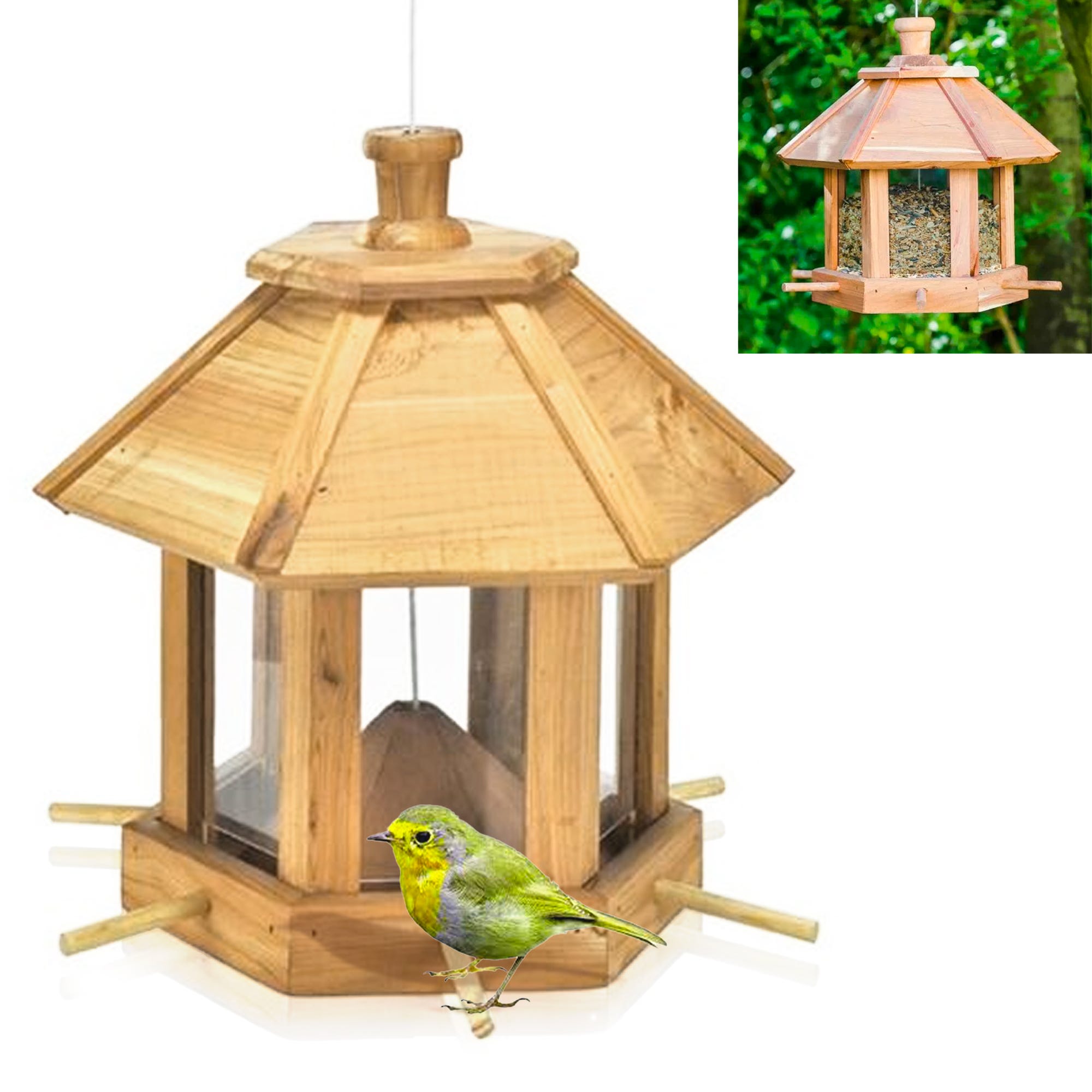 Mangeoire à oiseaux avec fenêtre espion et feuille de miroir à sens unique,  nidification en bois de nichoir
