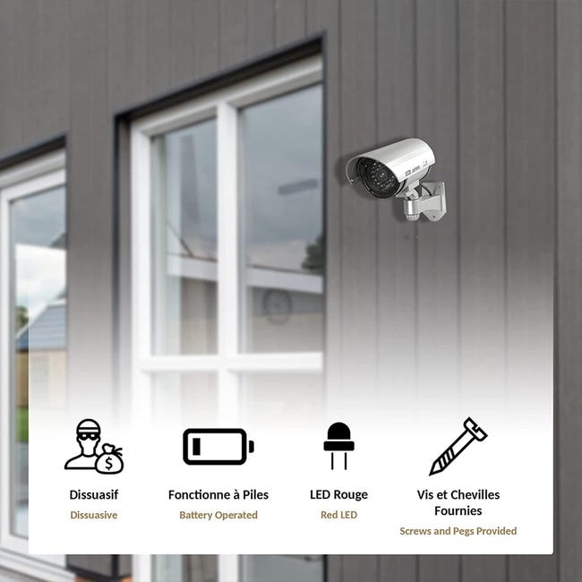 Finta Telecamera Di Sicurezza Con LED Lampeggiante – Dissuasore Per Esterni/interni A Batteria (2xAA), Effetto Sorveglianza Realistico, Prezzo Economico