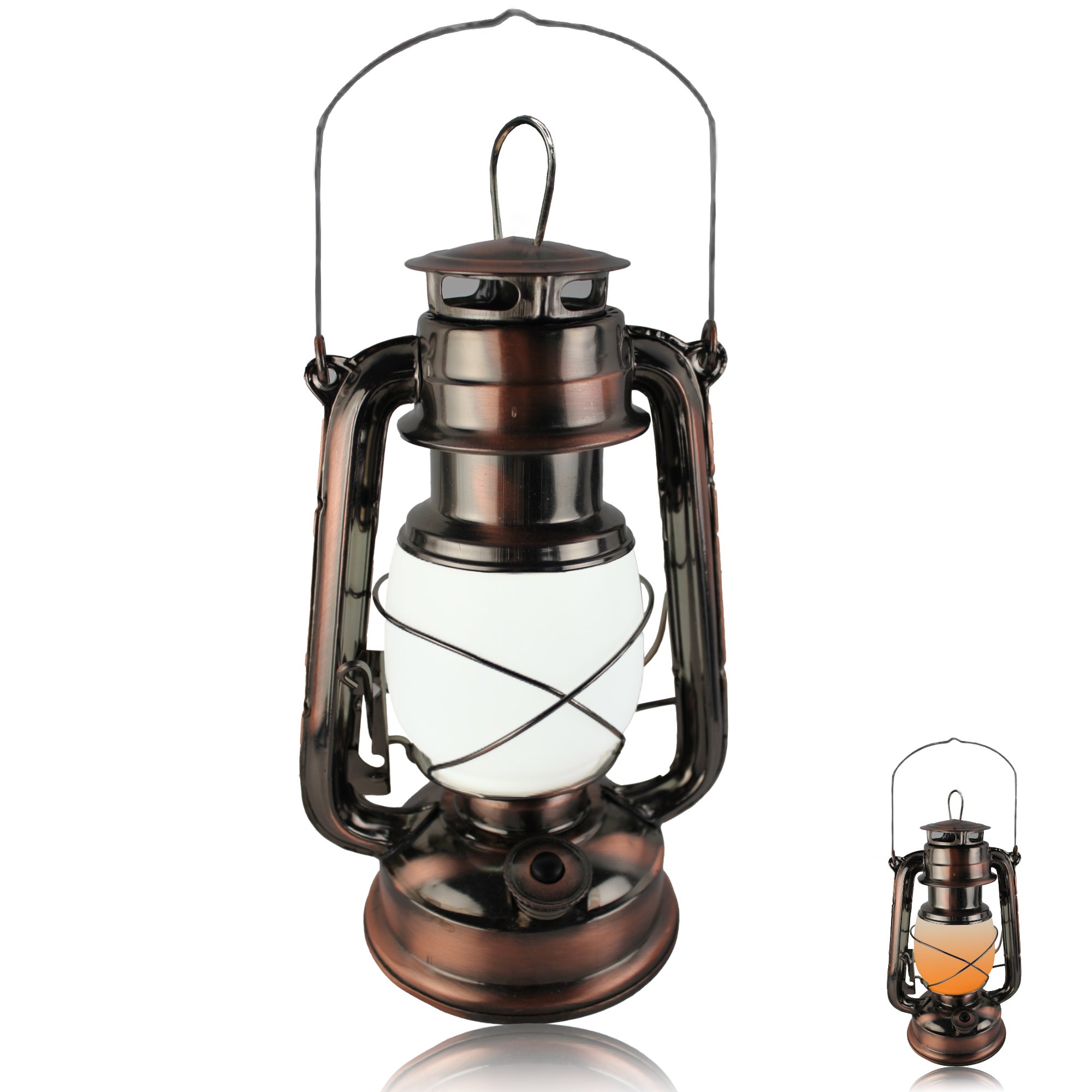 Lanterne Exterieur LED - Lumiere Blanche ou avec Effet de Flammes - Lampe  Tempete - 60 Lumens - Design Retro - Etanche - 24 x 15 CM - Finition Laiton