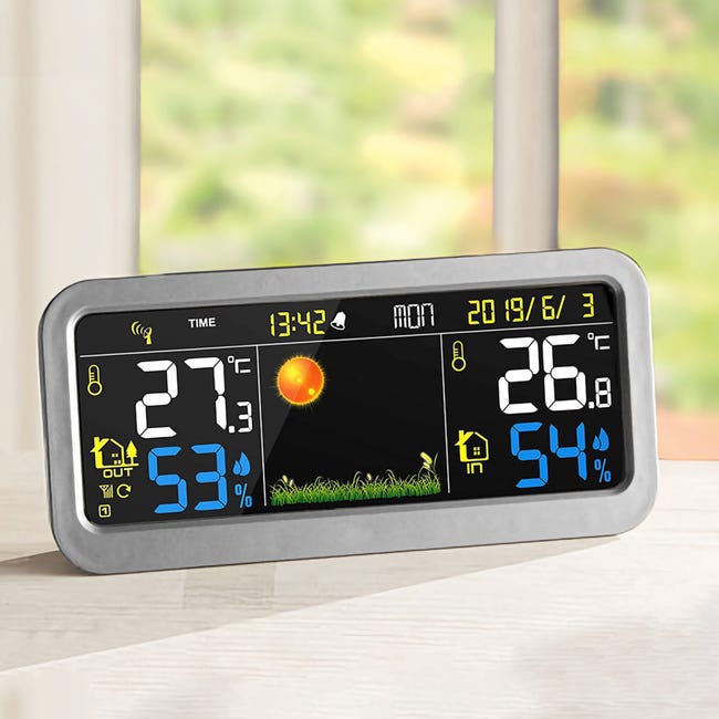 Thermomètre intérieur extérieur sans fil avec horloge numérique Station  météo sans fil avec capteur extérieur, moniteur