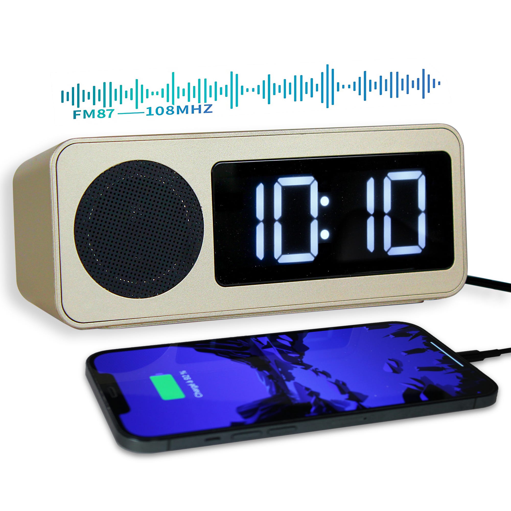 Radio Reveil Radiopilotee avec Station de Charge : Port USB - Alimentation  Piles ou Secteur - Grands Chiffres - Luminosite Reglable - Alarme/ Snooze