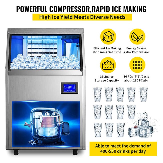 VEVOR Machine à Glaçons Professionnelle, 50KG par 24H, 4X9 Cubes Machine à  Glaçons Automatique Commercial Ice Maker… : : Cuisine et Maison