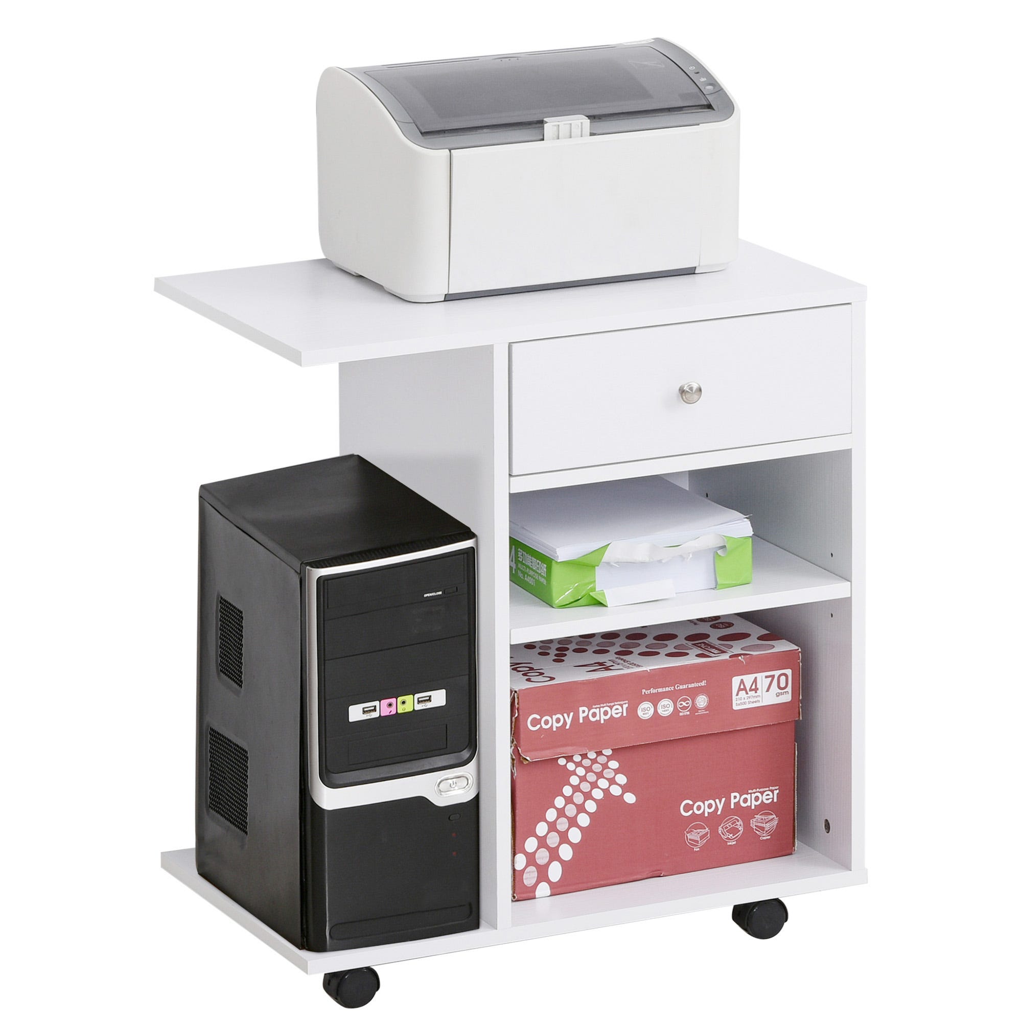 Support d'imprimante caisson bureau porte 2 niches grand plateau