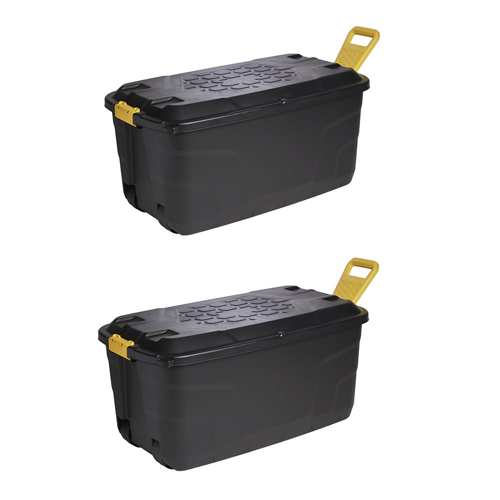 Box de Rangement Noir en Plastique Rigide Malle à Cadenas 145 litres 4  Roulettes